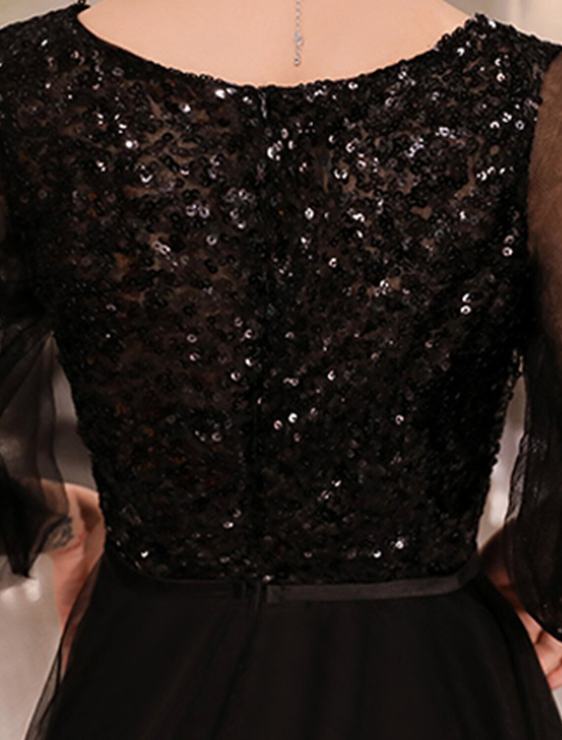 Wholesale A-Line Evening Gown Sparkle Dress Wedding Guest Formal Evening Floor Length Half Sleeve V Neck Tulle with Sequin